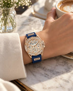 GUESS Queen Multifunction Rose Gold Dial Blue Silicone Watch