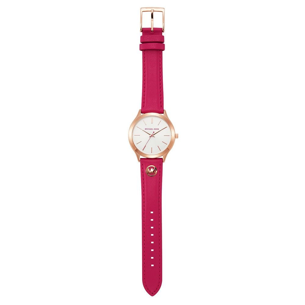 Michael Kors Slim Runway Deep Pink Leather Watch