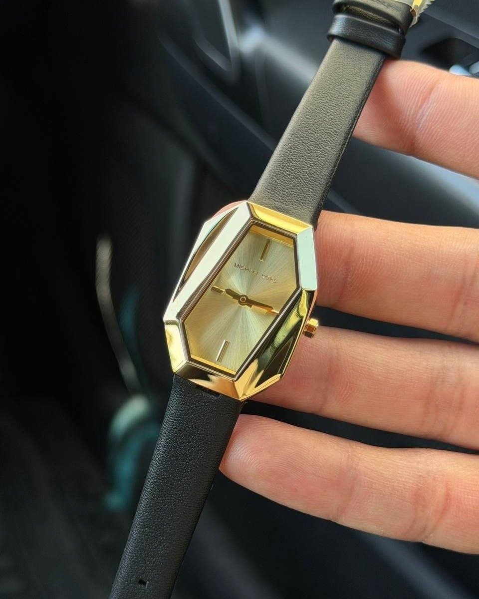 Michael Kors Suri Gold-Tone and Black Leather Women's Watch