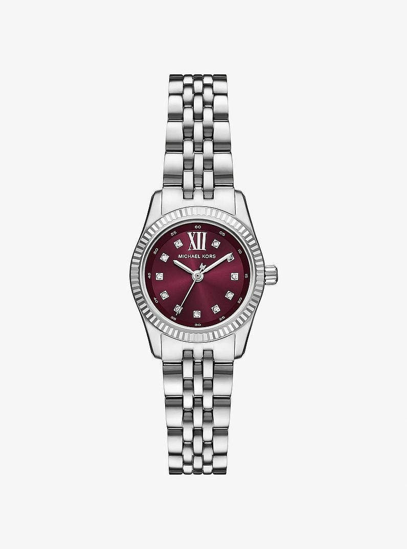 MICHAEL KORS Women's Lexington Watch with Burgundy Dial &amp; Silver Strap