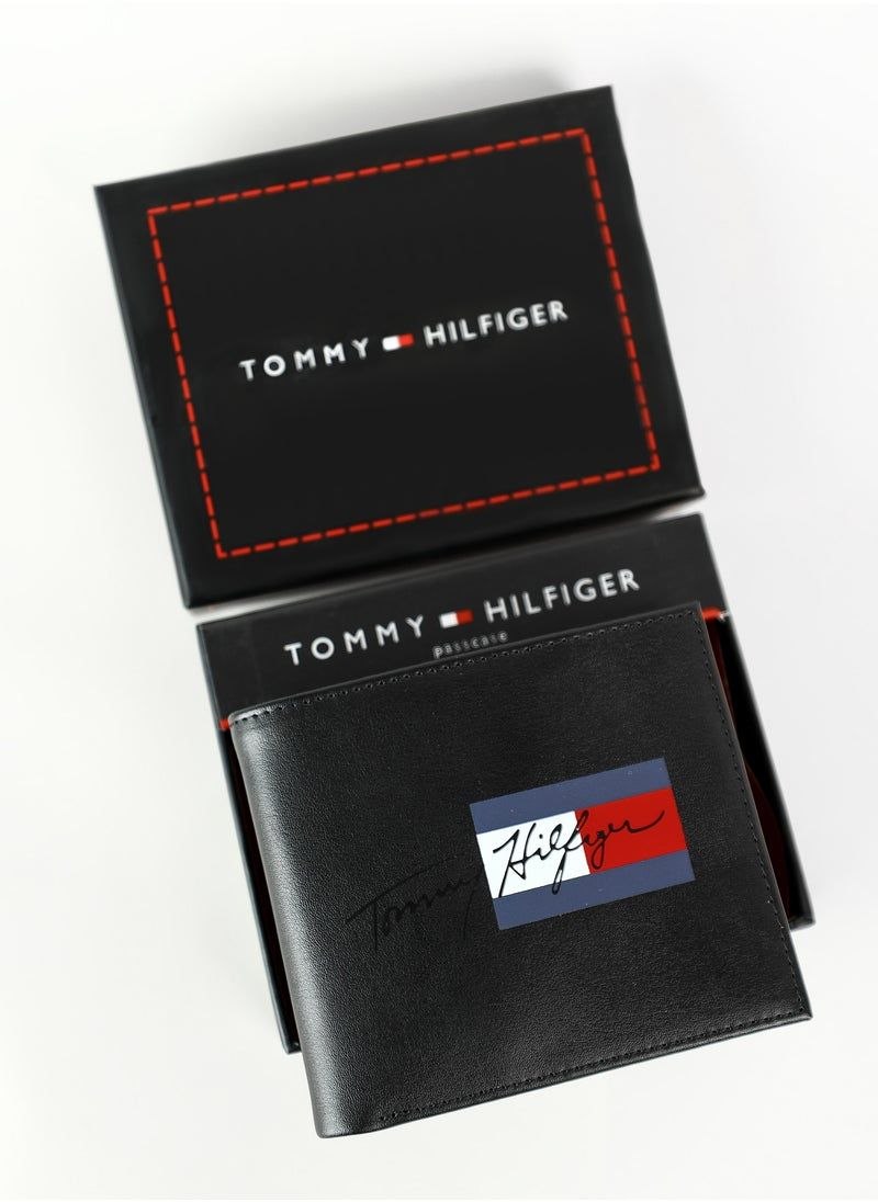 Tommy Hilfiger Men's Leather Passcase Wallet – Black