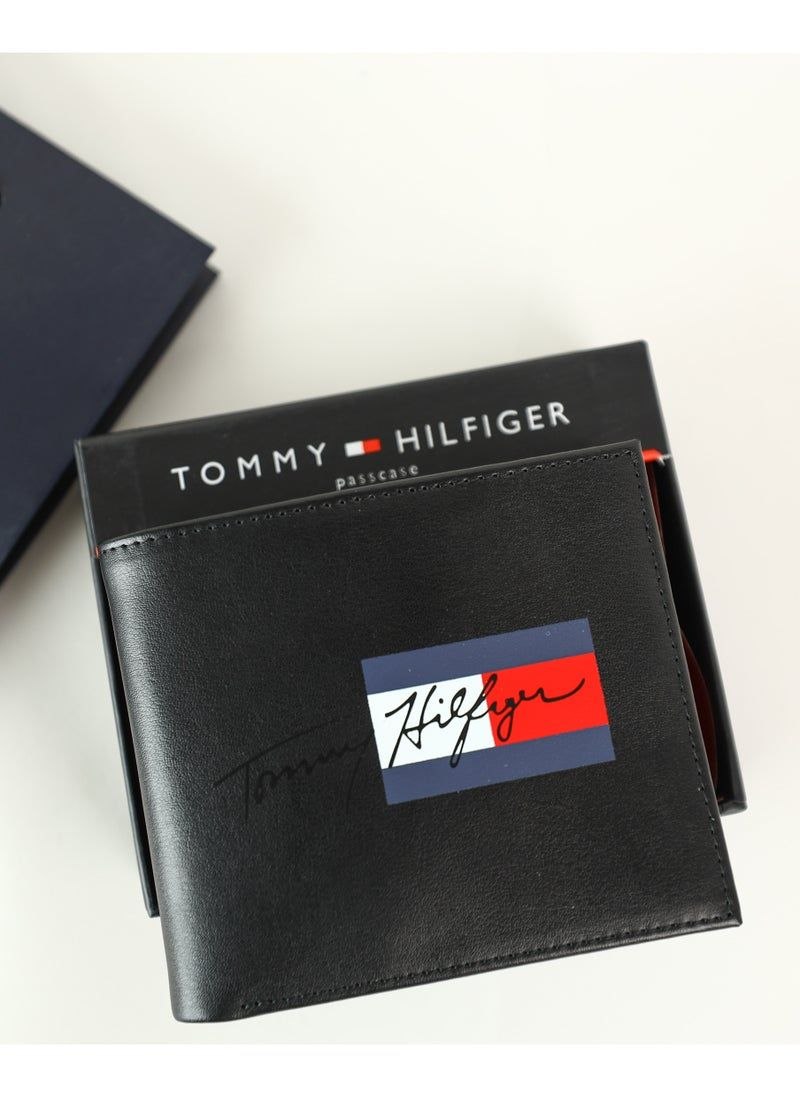 Tommy Hilfiger Men's Leather Passcase Wallet – Black