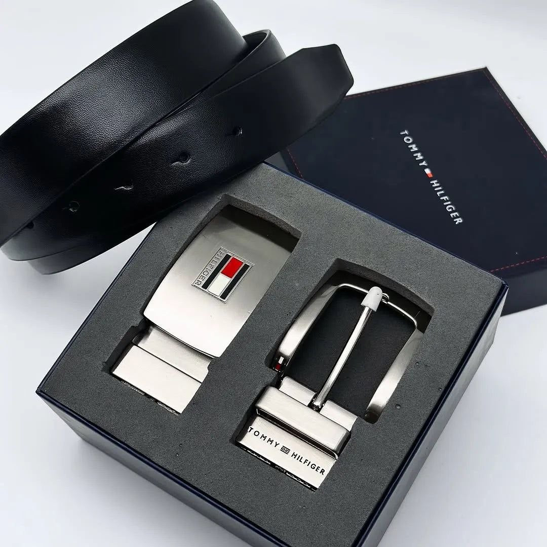 Tommy Hilfiger Men's Reversible Belt Gift Set with 2 Buckles